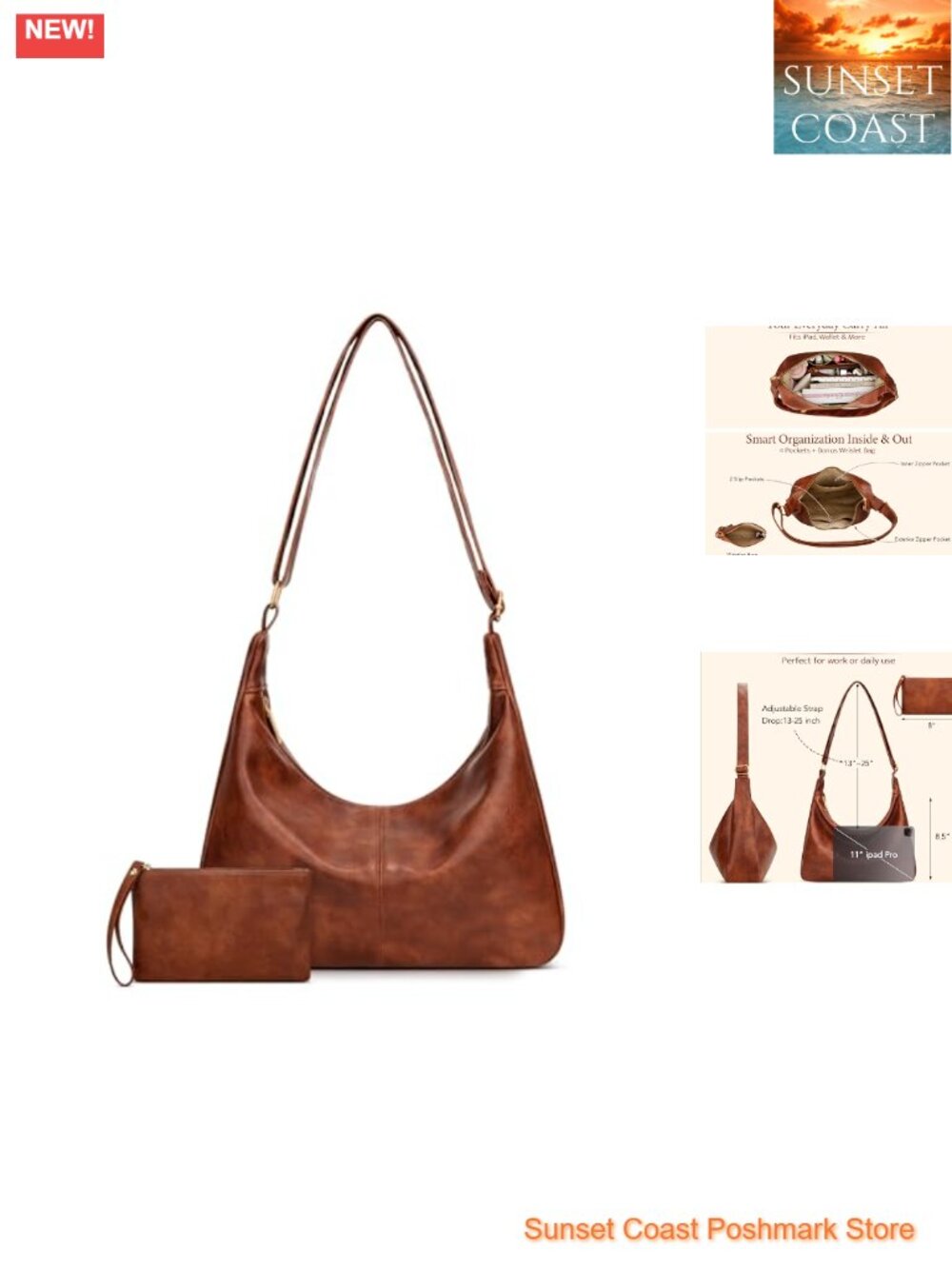 Slouchy Hobo Shoulder Bag Vegan Leather Everyday Purse with Wristlet